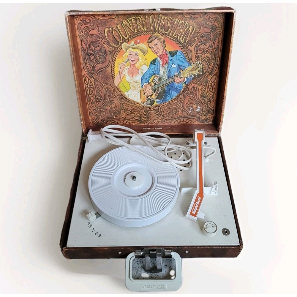 Vintage Vanity Fair Country Western Portable Record Player Model 123 Suitcase